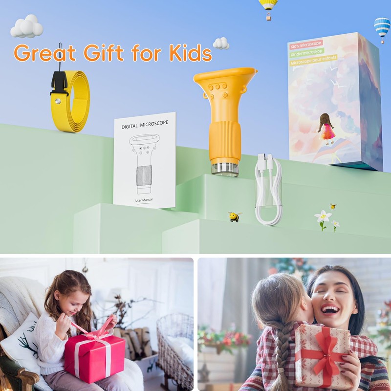 Kids Microscope, SKYBASIC 2 Inch IPS Screen 1000X Handheld Digital