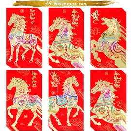 Vietnamese Red Envelopes Chinese Asia Vietnamese Lunar New Year Lucky Money Red Envelope Pocket Year of the Horse 2026 Decorations Li Xi for Cash 36 Pcs