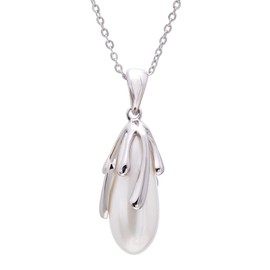 925 Sterling Silver Teardrop Faux Pearl Pendant Necklace for Women, White Nacre