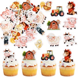 Blumomon 45pcs Edible Farm Cupcake Toppers Picks Birthday Party Decorations Boys Girls Birthday Baby Shower Farm Party Decorations Supplies
