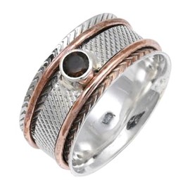 JEWELSTREZORO Rauchquarz Edelstein Spinnerring 925 Sterling Silber Spinner Männer & Frauen Meditationsring Alle Größen Handarbeit Jewerly TSR157E_75 (23.9)