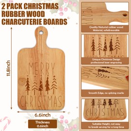 JarThenaAMCS 2 Pcs Merry Christmas Wood Cutting Board with Ribbon Xmas Tree Kitchen Charcuterie Board Serving Platter Tray for Winter Home Party Gift Decor