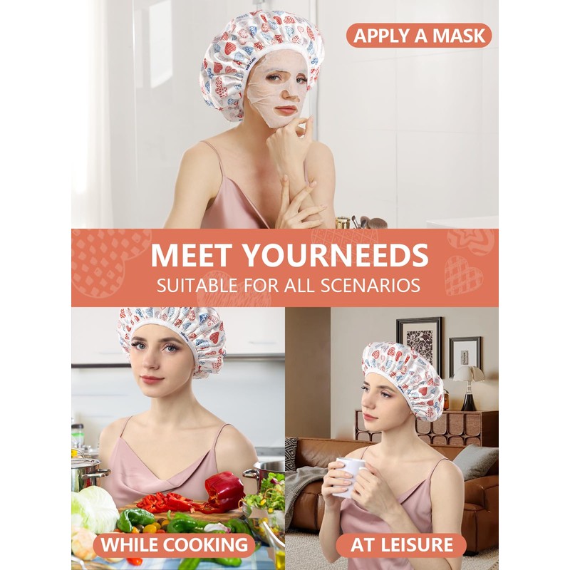 Years calm Terry Lined Shower Cap, Triple Layer Heart Motifs,Waterproof