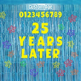 Cartoon Sponge Birthday Decorations 25 Years Later Banner Under The Sea Ocean Themed Party Favors Custom Age Birthday Banner Whats Funnier Than 24 25th Blue Tinsel Foil Fringe Curtains Backdrop