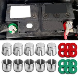 Piburth 10PCS Car Battery Post Terminal Shims, Auto Lead Terminal Shim Caps with 12 Piece Washers for Top Post Battery Post Ends Repair, Universal for SUV, Vehicles, Truck, RV, Boat