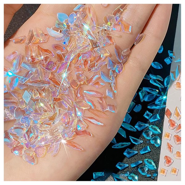 SURALIN 100 Pieces Nail Stones Aurora Nail Art Rhinestones in