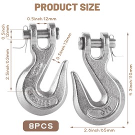 JMIATRY 8 Packs 3/8 Inch Clevis Grab Hook 3/8 Chain Hooks G70 Heavy Duty Forged Steel Safety Chain Hook, 7500 Lbs Capacity, Suitable for 10mm Chain，White Zinc Plating