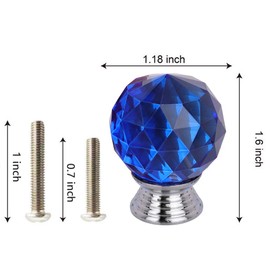 ANJUU 12 Pcs 30mm Round Shape Crystal Glass Cabinet Knobs with Screws Drawer Knob Pull Handle Used for Kitchen, Dresser, Door, Cupboard（Blue）