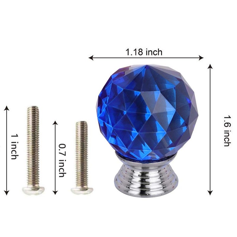 ANJUU 12 Pcs 30mm Round Shape Crystal Glass Cabinet Knobs