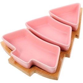 DOITOOL Christmas Tree Shaped Platter with Bamboo Mat,Christmas Serving Tray Candy Plate,3 Compartments Food Tray Snack Fruit Appetizer Trays for Christmas Xmas Party-Pink