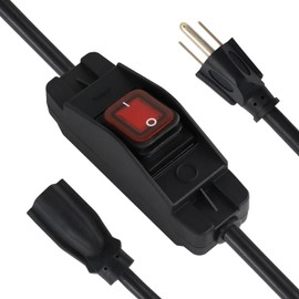 EP 6 Ft Outdoor Extension Cord, 16/3 SJTW Heavy Duty Short Extension Cable with On Off Switch, 3-Prong 3 Outlet Household Switchable Power Cord, Black