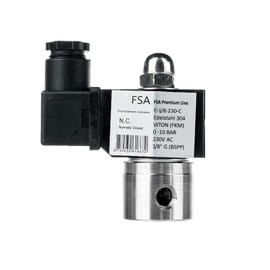 FSA Viton Solenoid Valve Stainless Steel 304 1/8 Inch 230 V AC 0-10 Bar Closed