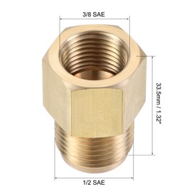 TA-VIGOR Brass Pipe Fitting, 1/2 SAE Flare Male to 3/8 SAE Female Thread, Brass Flare Adapter Tubing Connector for Air, Gas Pipe, Refrigeration, HVAC, 1PCS