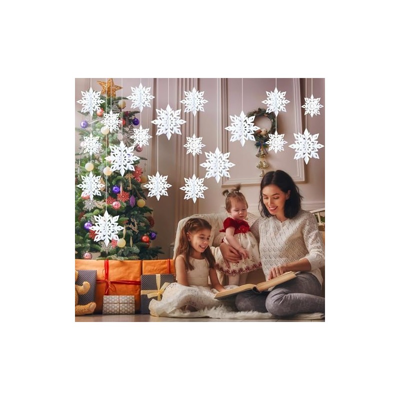 18 Adornos de Copos de Nieve Blancos de Navidad de