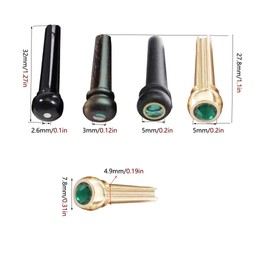 sdhengyee 6Pcs Brass Guitar Bridge Pins,Pegs Nail with Crystal Glass Dot Decor Music Instrument Parts for Folk Acoustic Guitar (GN)