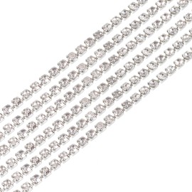 MECCANIXITY Cadena de cristal de diamante de estrás de 2 mm y 11 yardas para coser manualidades joyería DIY boda color plata blanco