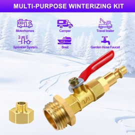 Brass Sprinkler Blowout Adapter with Quick Plug 3/4" Garden Hose and 1/4" Quick Plug, air compressor sprinkler blowout with Valve for RV Travel Trailer, Boat, Garden Hose, Blowout Water to Winterize