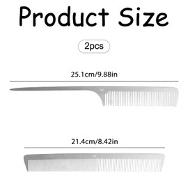 Luckious 2 PCS Stainless Steel Hair Combs Metal Hair Combs Fine Cutting Combs Silver Rat-tailed Comb with Metal Teeth For Hairdressing Daily Use