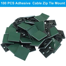 Piutouyar 100 Pack Self Adhesive Cable Tie Mounts, 1 Inch Black Zip Tie Mounts Wire Management Holders, Outdoor Cable Organization for Indoor & Outdoor Cable Management (25 x 25 mm)