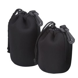 Helweet Lens Bag, Camera Lens Bag, Protective Bag for Camera Lens, Lens Bag, with Adjustable Drawstring and Rotating Clip, Thick Lens Bag to Protect the Lens, Size M, L, black, Additional pocket