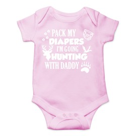 CBTwear Pack My Diapers I’m Going Hunting With Dad - Baby Clothes - Funny Newborn Bodysuit Outfits for Boys and Girls (Newborn, Pink)