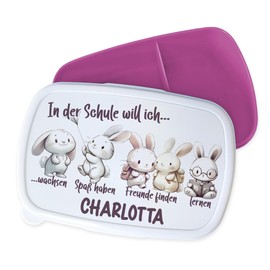 GRAZDesign Personalised Lunch Box Cute Rabbits for Girls for School School Lunch Box School - Pink