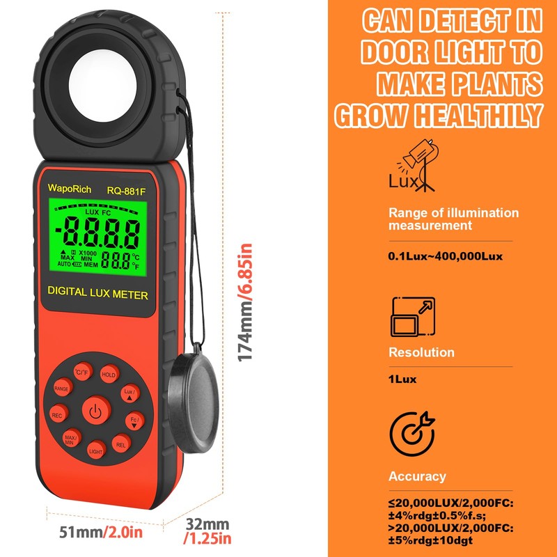 Light Meter, Illuminance Meter RQ-881F to Measure Light, Max Value