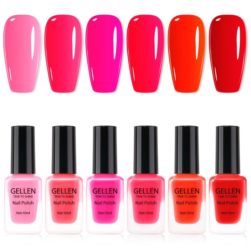 Gellen Juego de esmaltes de uñas rojos, esmaltes de uñas