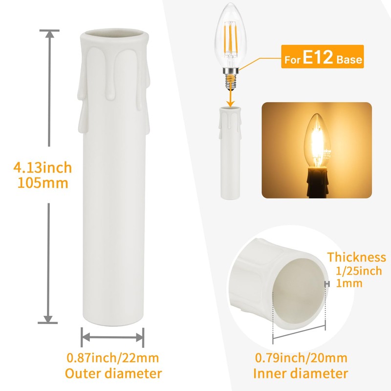 DiCUNO E12 Candle Socket Covers, 4 Inch Candelabra Base, Plastic