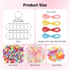 AHRLIC DIY Heart Bead Keychain Kit, Includes Key Rings, Colorful Beads, Letter Beads, Perfect for Crafting Keychains, Backpack Charms, Party Favors, 566 Pcs Keyring Making Set