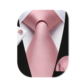 HISDERN Blush Pink Ties for Men Wedding Silk Woven Necktie with Pocket Square Cufflinks Set for Prom