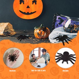 BMBEAR 4 Pack Realistic Black Plastic Fake Spider, Safe Reusable Halloween Prank Decor for Indoor Party Decoration