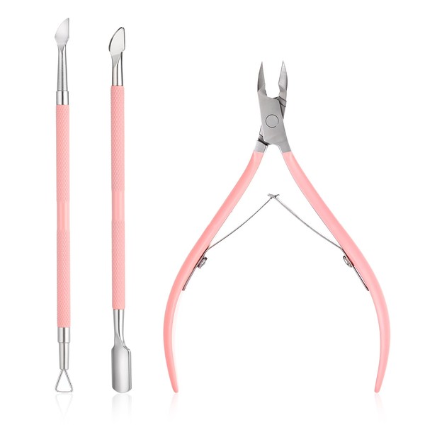 3 PCS Pink Nail Cuticle Nipper with Stainless Steel Dual