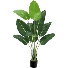Artificial Tree Bird of Paradise Artificial Plant with 8 Trunks Fake Tree - Faux Plants Fake Banana Tree Plant with Pot Artificial Trees for Home Decor Indoor Outdoor (1, Green, 4.5ft - New)