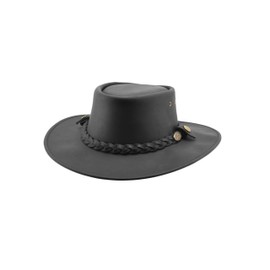 Black Jungle Sorrento Leather hat Western hat Cowboy hat Australia hat Brown… (Black, L)