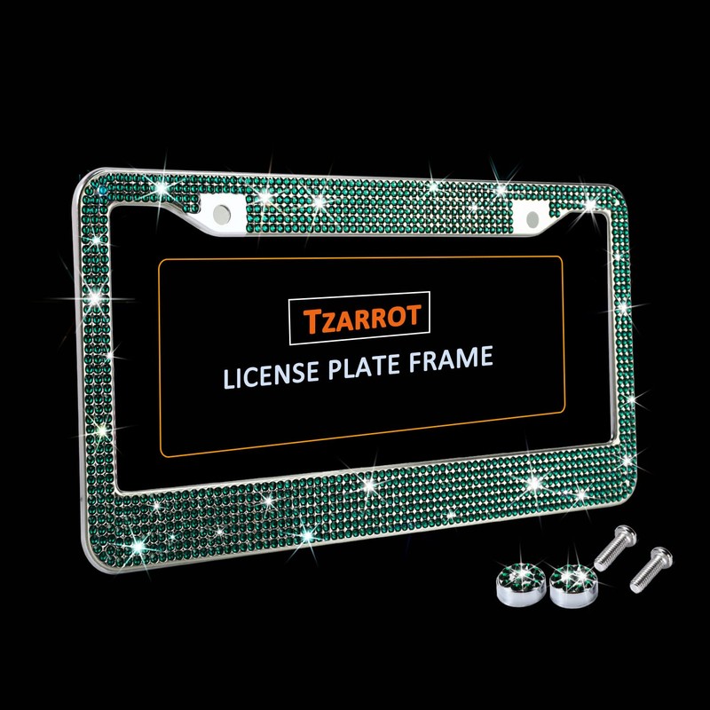 Bling License Plate Frame for Women, Green Diamond Rhinestone License