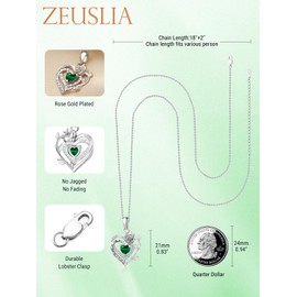 Rose Heart Necklace Sterling Silver May Birthstone Rose Pendant Rose Emerald Necklace Rose Heart Pendant Jewellery Gifts for Women