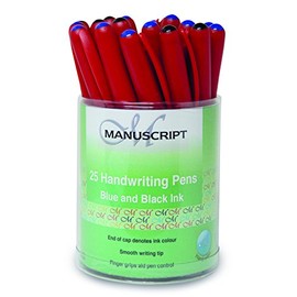 MANUSCRIPT Handwriting Pens in Blue & Black, Tub of 25, 8.5 x 8.5 x 14 cm