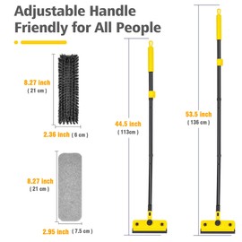 JEHONN Shower Cleaning Brush, 53.5 inches Long Handle Scrubbing Brush, 3-in-1 Bathroom Tub Tile Scrubber Mop with Squeegee for Bathtub Sink Tile Floor Wall Glass Deck (Yellow)