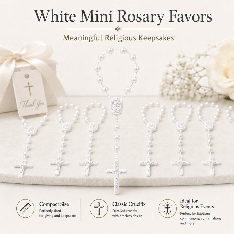 XIPENGKEJI 24 Pcs Mini Rosary Favors, Baptism Rosaries with Angel