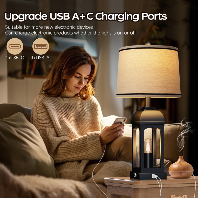 QiMH Table Lamp for Living Room, Farmhouse Lamps Set of