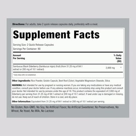 Piping Rock Black Elderberry Capsules | 180 Count | Sambucus Nigra | Non-GMO, Gluten Free Supplement