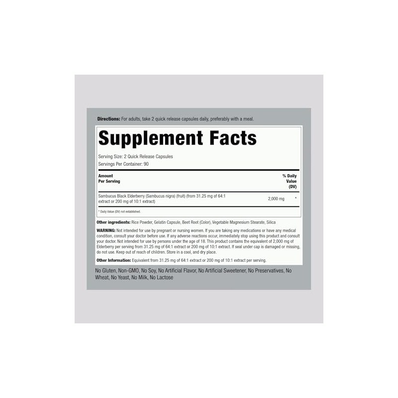 Piping Rock Black Elderberry Capsules | 180 Count | Sambucus
