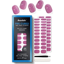 Beaolata Pre Cured Gel Nail Strips - 44PCS Salon Quality Gel Nail Stickers - Long Lasting Polish Wraps for Women no UV Light Needed Easy Apply& Remove (Neon Pink)