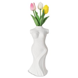 Body Vase Female Shape, Female Shape Bud, White Ceramic Vase, Female Body Vase for Home Office Decoration, Flower Vase for Home Decoration, Table Decoration, 10.5 x 8.5 x 25.5 cm