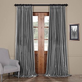 HPD Half Price Drapes PDCH-KBS7BO-96-DW Blackout Extra Wide Vintage Textured Faux Dupioni Curtain (1 Panel), 100 X 96, Storm Grey