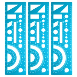 sourcing map 3pcs Multifunctional Geometric Rulers 15cm Metric and SAE Aluminum Straight Edge Protractor Angle Math Measuring Ruler Geometric Drawings Templates for Drawing Drafting, Blue