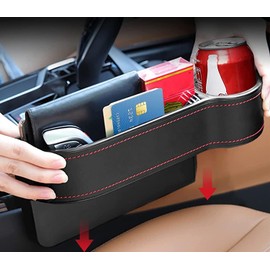 Car Seat Gap Filler Organizer, 2 Pack Multifunctional Car Seat Organizer, Auto Console Side Storage Box with Cup Holders 2 Seat Hooks for Drink, Car Organizer Front Seat for Holding Phone, Sunglasses