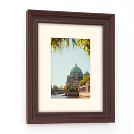WYNCO 8x10 Cherry Red Beveled Ornate Classic Wooden Picture Frame, Matted for 5x7 inches Photos, Paintings, Arts, Tabletop or Wall Mount Display, Real Glass Protection