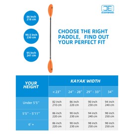 OCEANBROAD Kayak Paddle 90.5in/230cm Alloy Shaft Kayaking Boating Canoeing Oar with Paddle Leash 2 Paddles, Orange